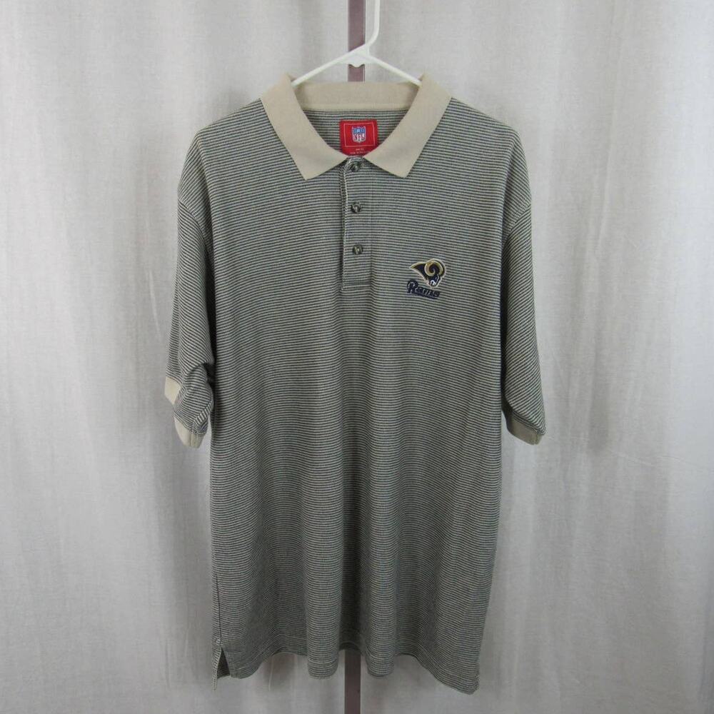 NFL XL Men's Rams Blue and White Striped Polo Los Angeles Rams NFL STL Football